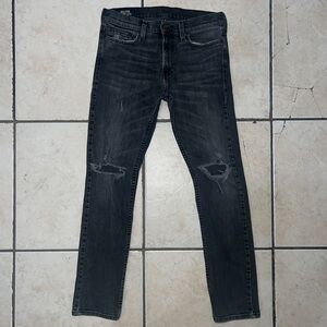 Hollister Mens Advance Stretch Ripped Black Distressed Skinny Jeans, Size 30x32